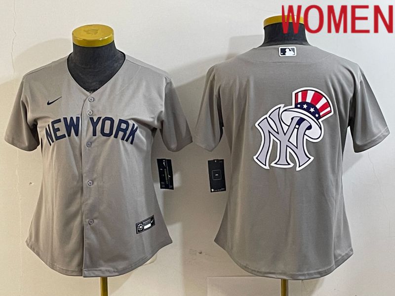 Women New York Yankees Blank Grey Nike Game 2024 MLB Jersey style 4
